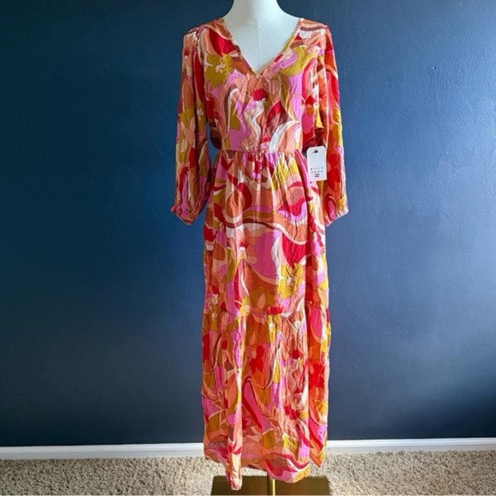 Billabong Retro Floral Boho Maxi Dress 70s Coastal Ruffle Hem NWT Small